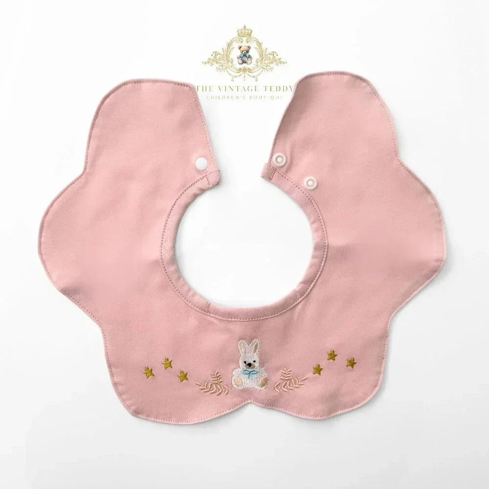 NWT Lovely Boutique Embroidered Girls Baby Bibs Cute Bunny & Lamb Pink Set of 2